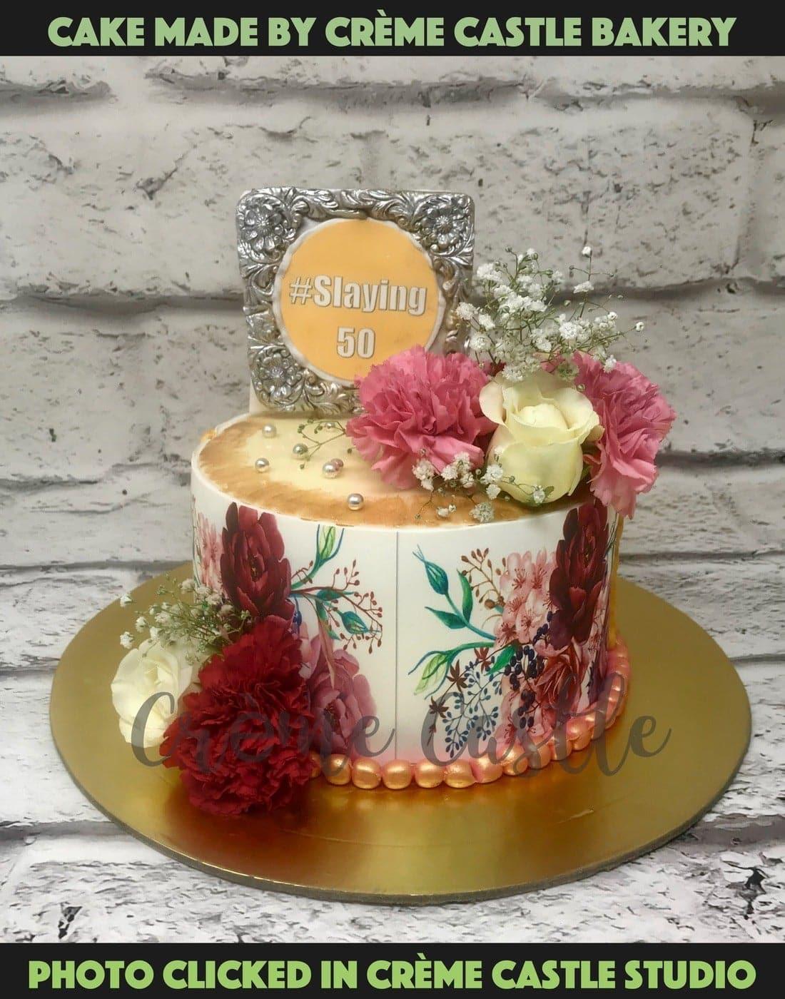 Vintage Carnations Design Cake - Creme Castle