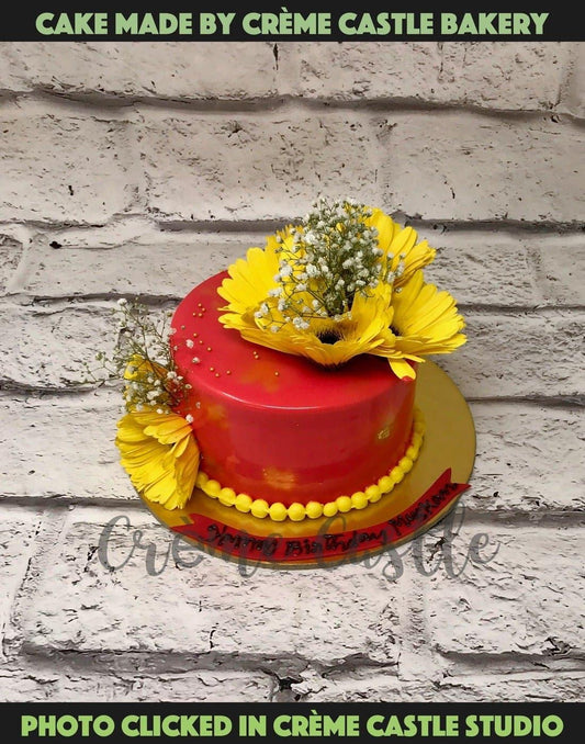 Sunflower Design Cake - Creme Castle