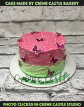 Pink Green Butterfly Design Cake