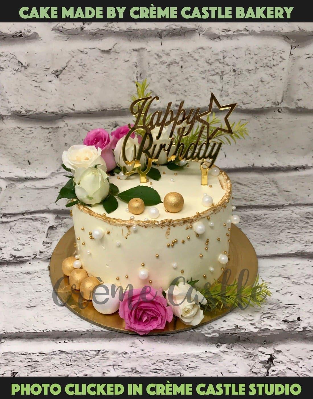 Floral Gold Balls Design Cake - Creme Castle