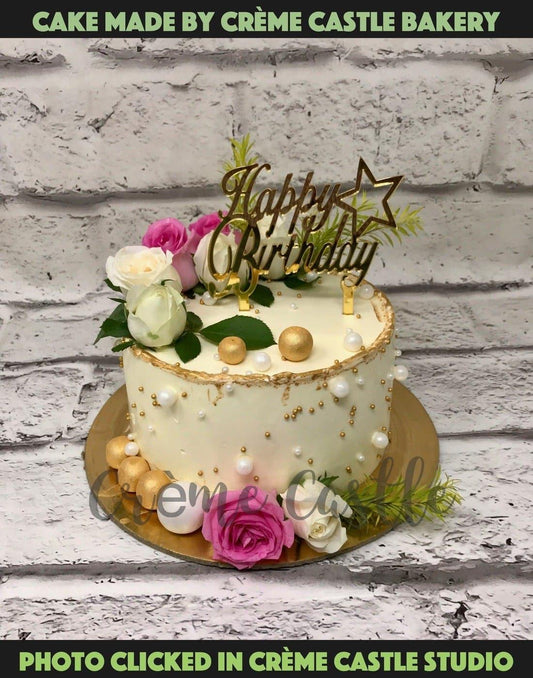 Floral Gold Balls Design Cake - Creme Castle