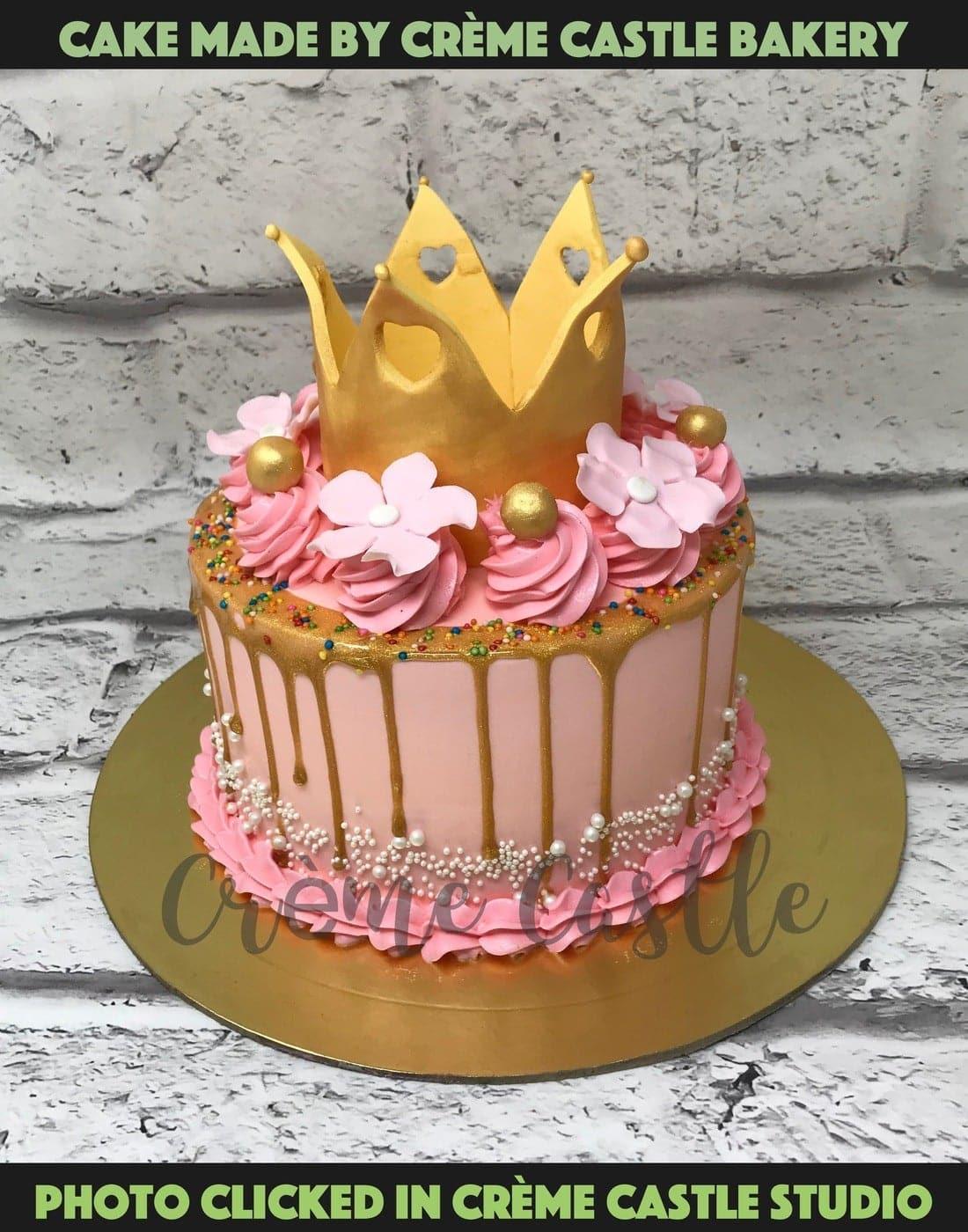 Pink Drip Tiara Design Cake - Creme Castle