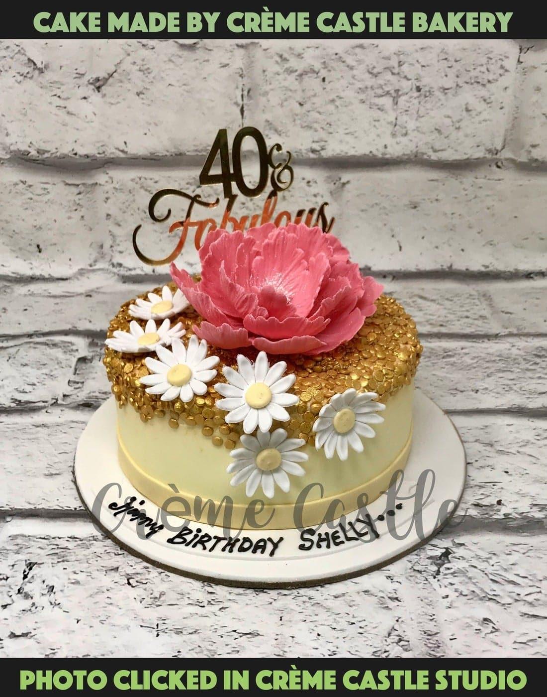 40 Floral Design Cake - Creme Castle