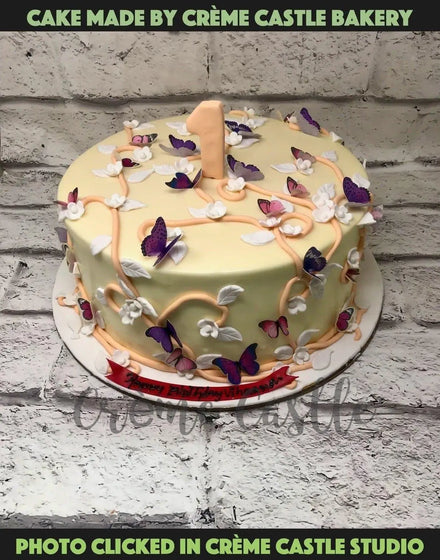 Flowers and Butterfly Design Cake - Creme Castle