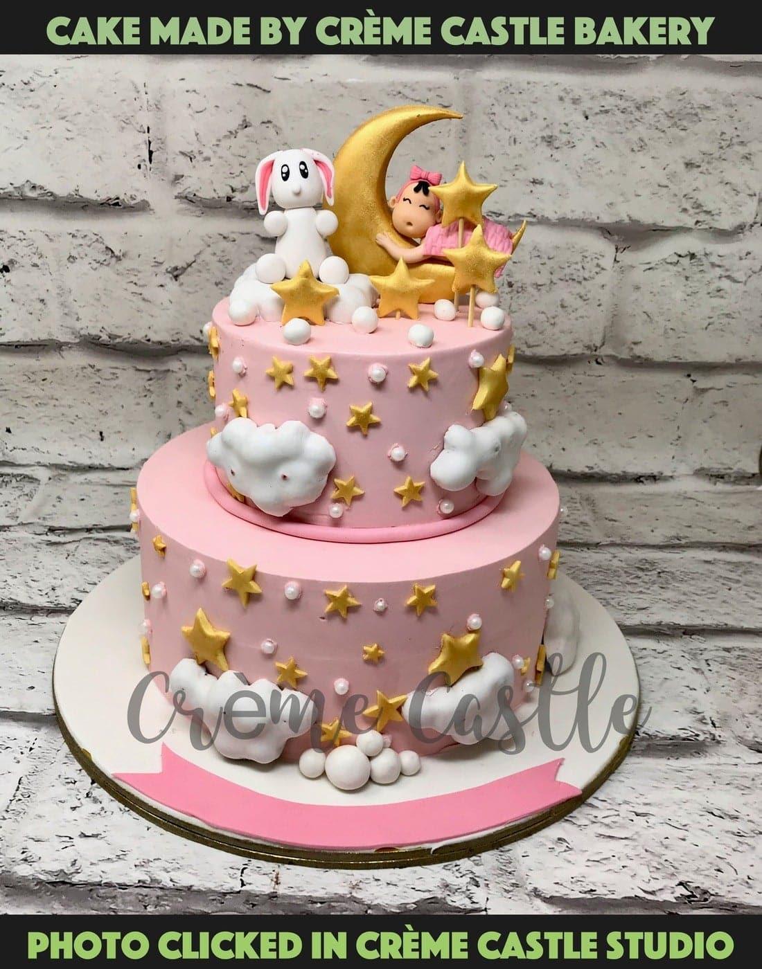 Pink Gold Teddy Tier Design Cake - Creme Castle