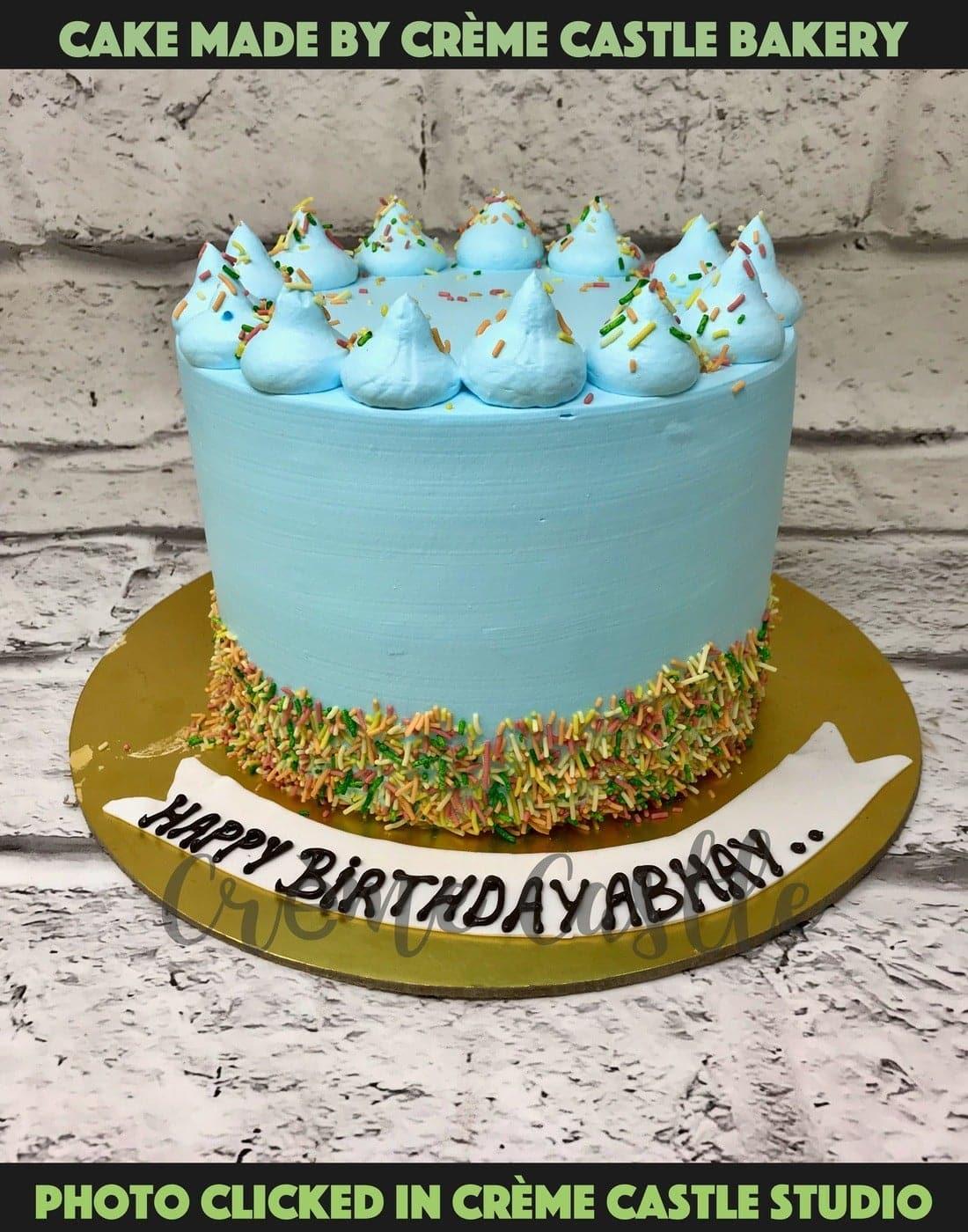 Blue cream Sprinkles Design Cake - Creme Castle