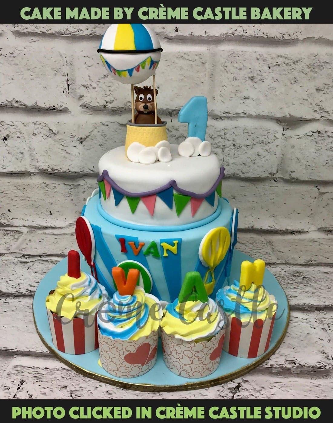 Dogs and Balloons Design Cake - Creme Castle