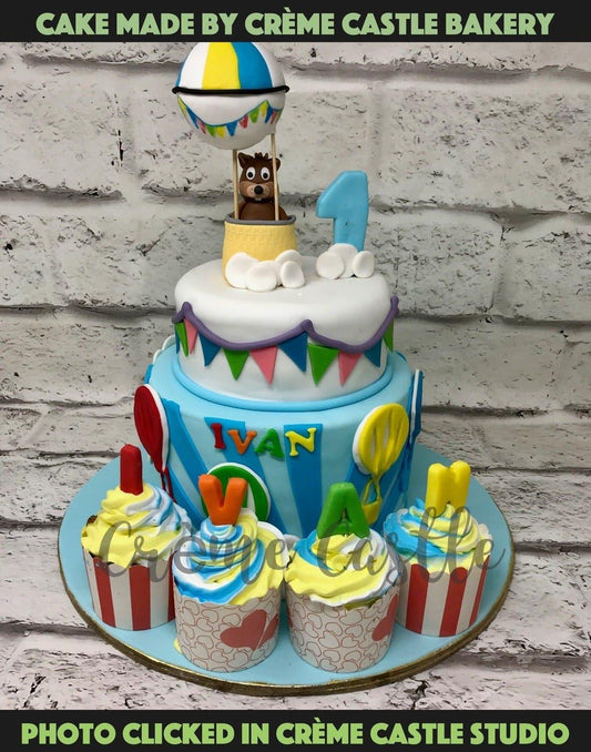 Dogs and Balloons Design Cake - Creme Castle