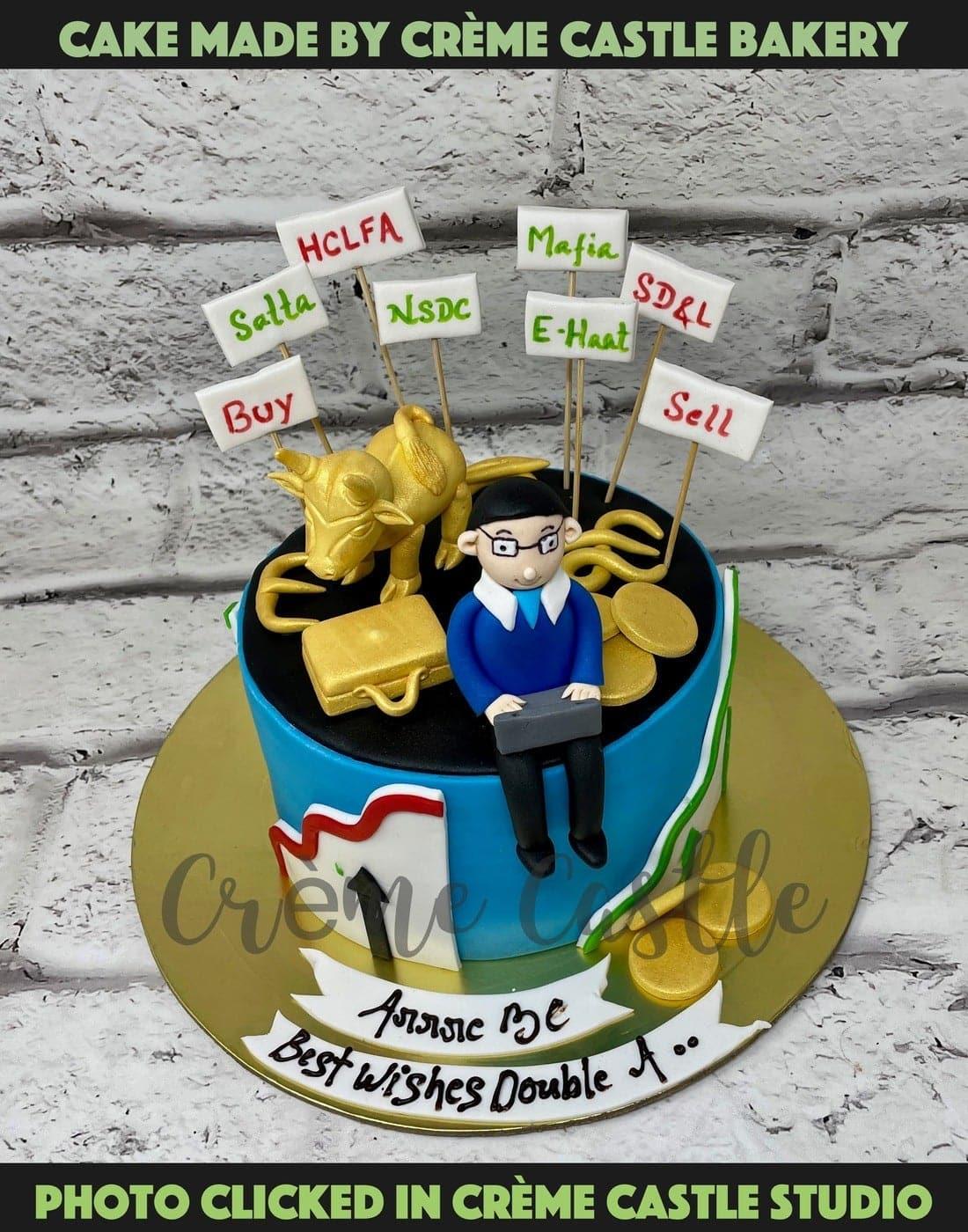 Stock Market Theme Cake for Husband by Creme Castle