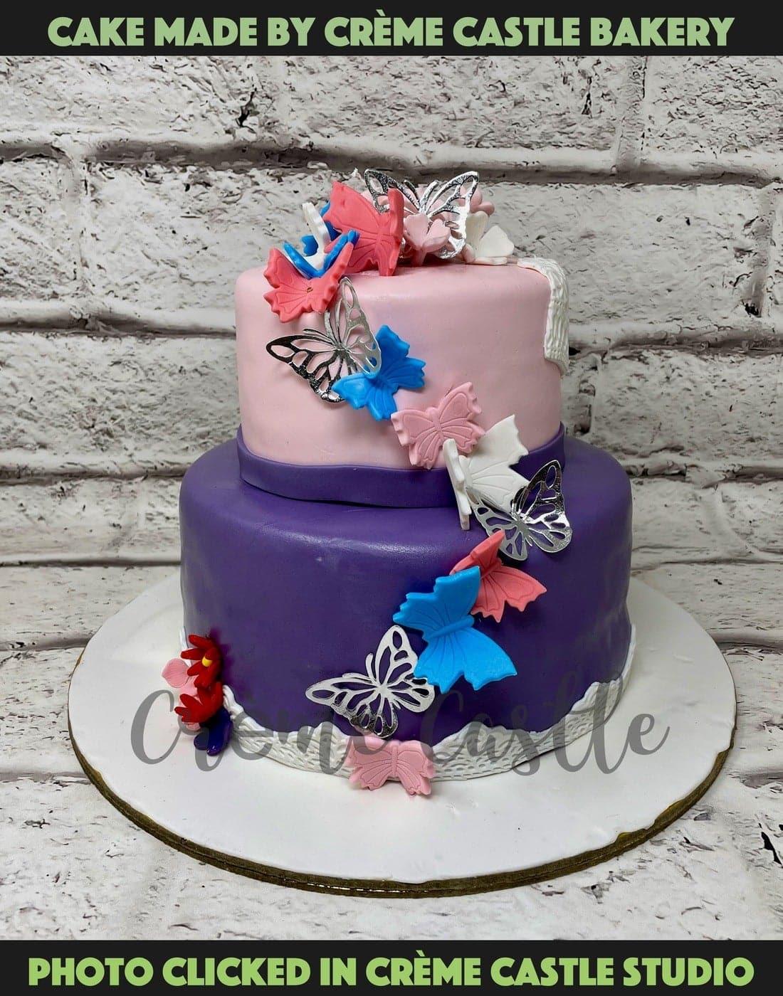 Purple Butterflies Design Cake - Creme Castle