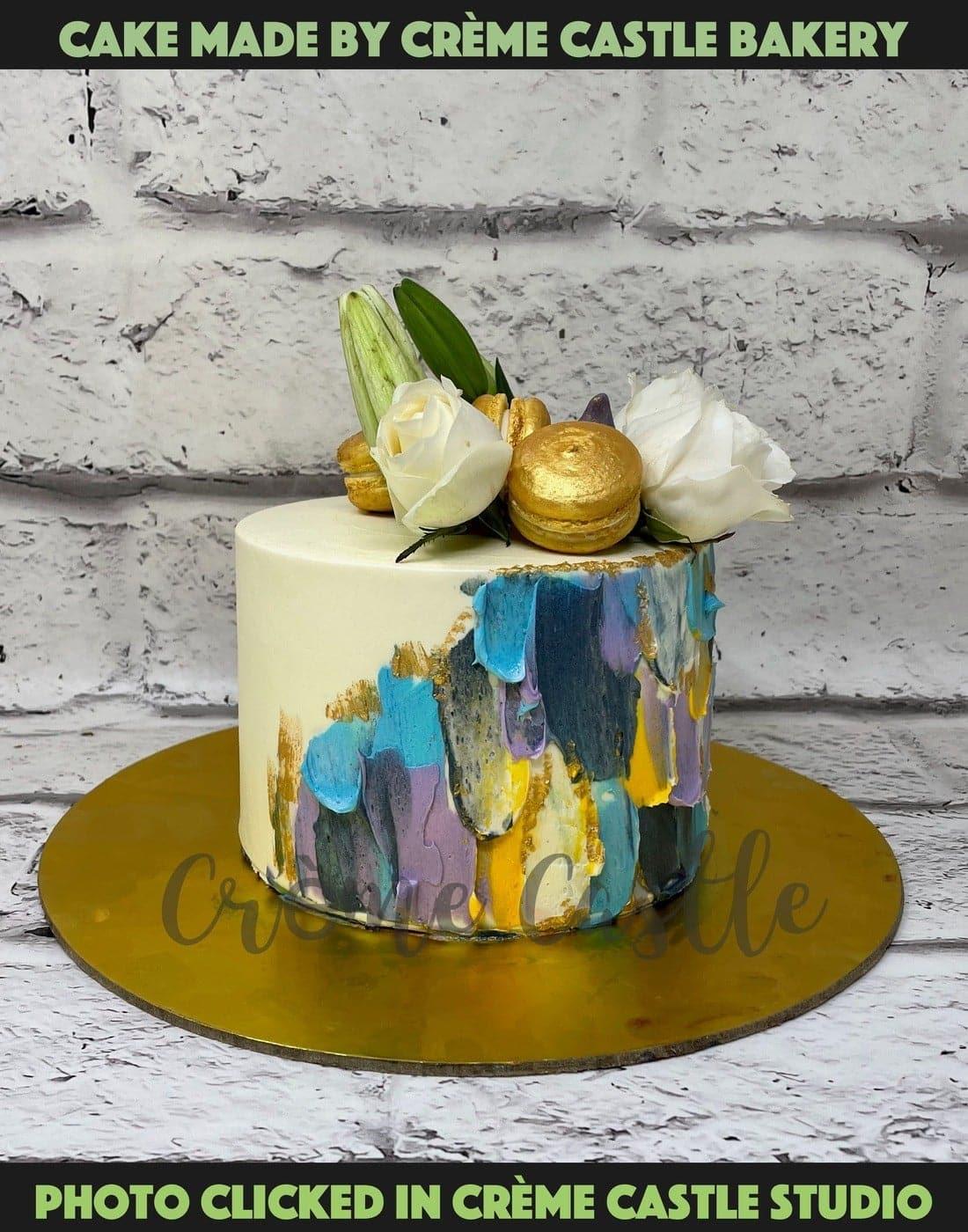Hand painted Modern Art Design Cake - Creme Castle