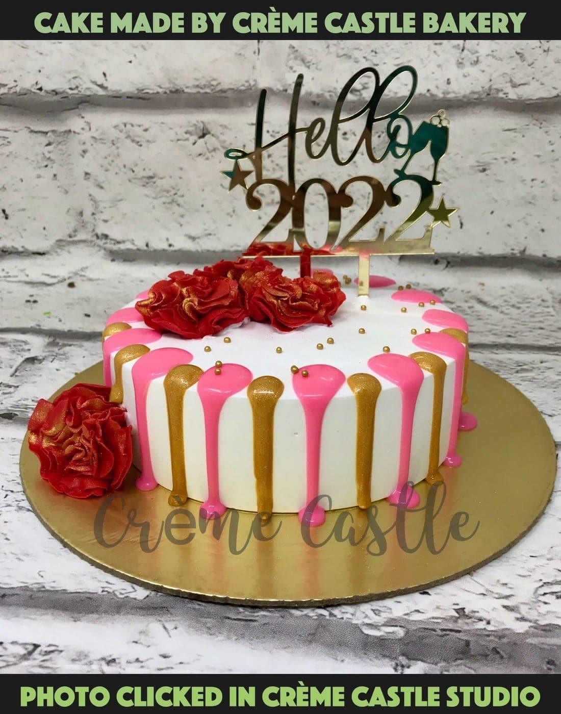 Drip Floral New Years Cake - Creme Castle