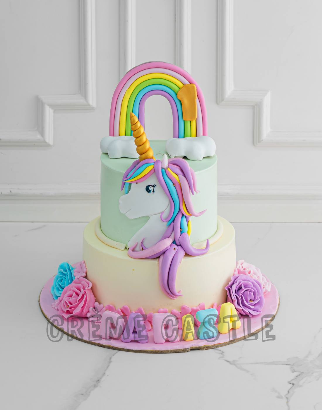 Rainbow 2 Tier First Birthday Cake | Baked by Nataleen