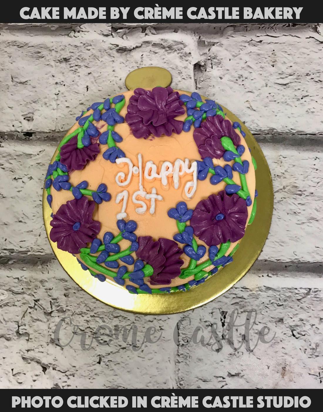 Violet Floral Cake - Creme Castle