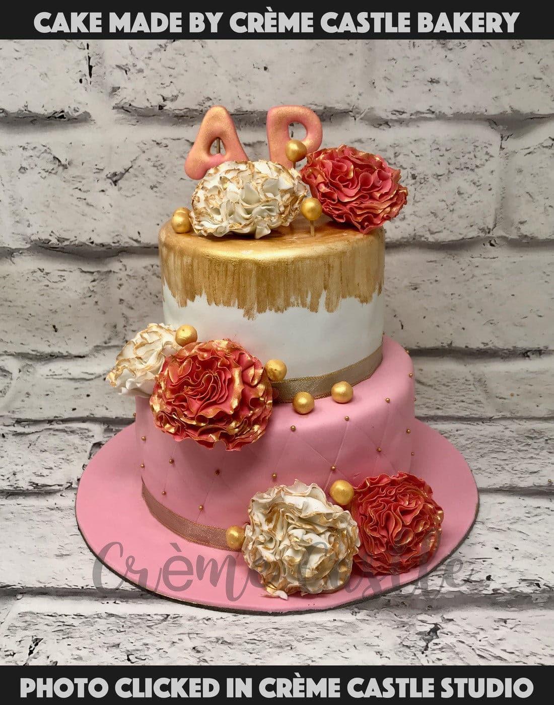 Pink Quilted Floral Cake - Creme Castle