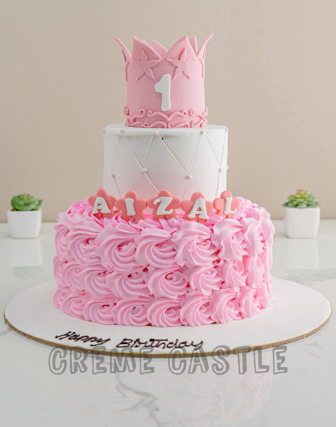 1st Birthday Cake for Girl with Tiara by Creme Castle
