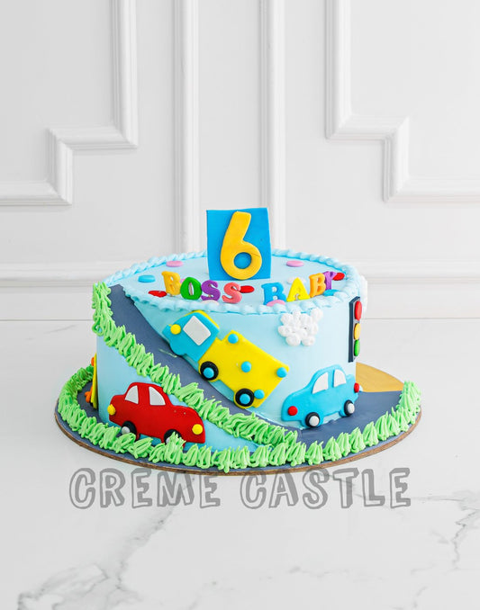 Car theme cake with Slide by Creme Castle