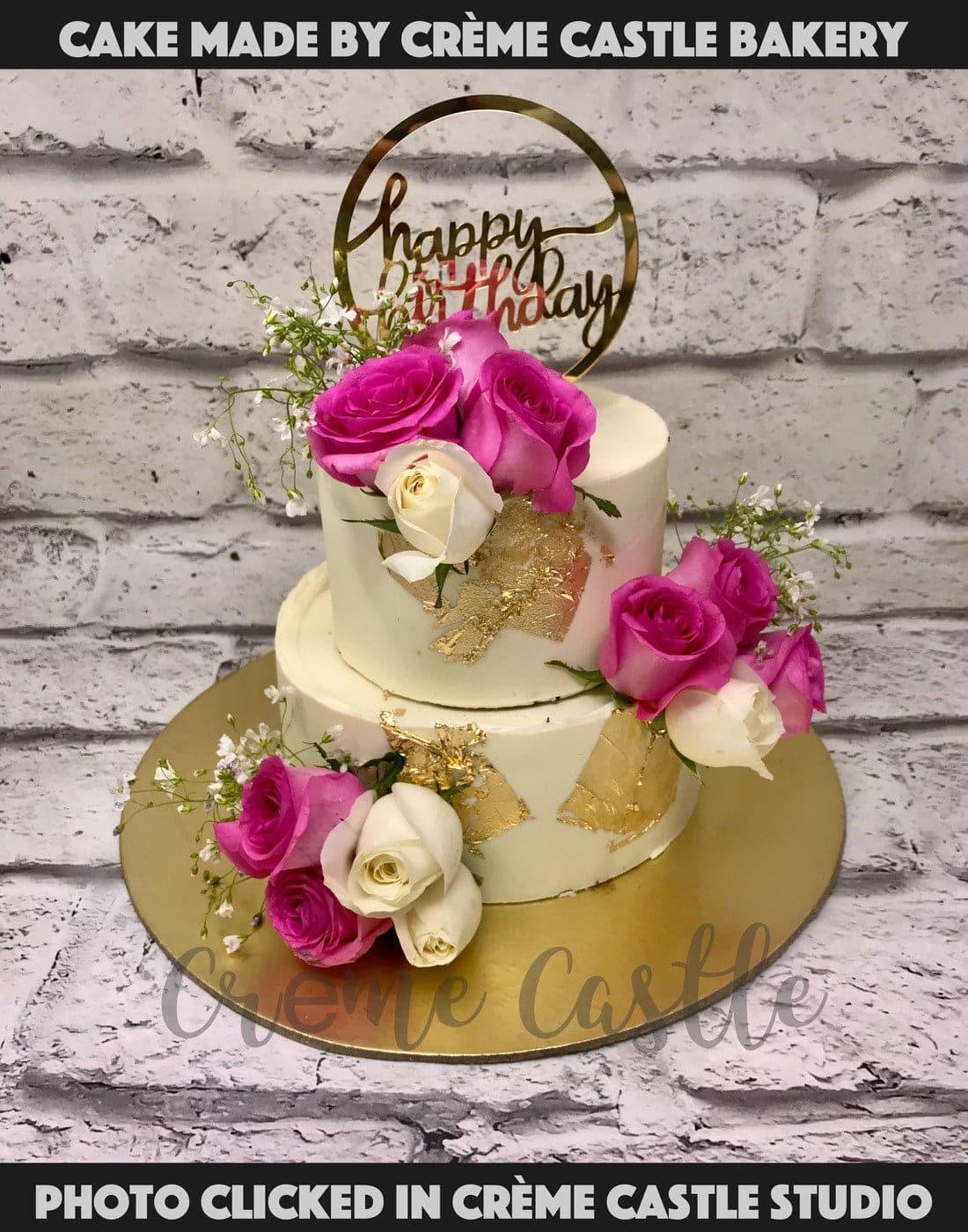 Classic two tier floral Cake - Creme Castle
