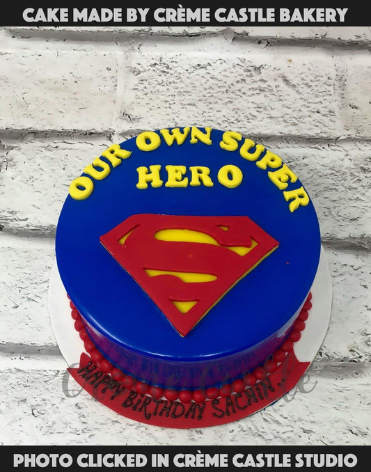 Superman Theme Blue Cake - Creme Castle