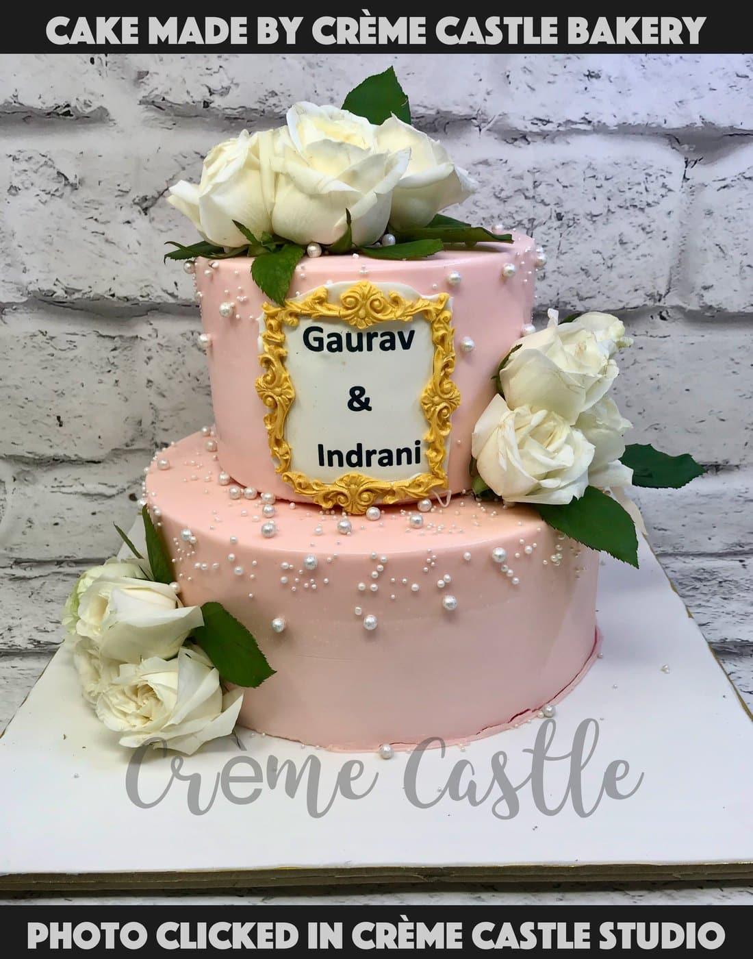 White Rose Pearl Cake - Creme Castle