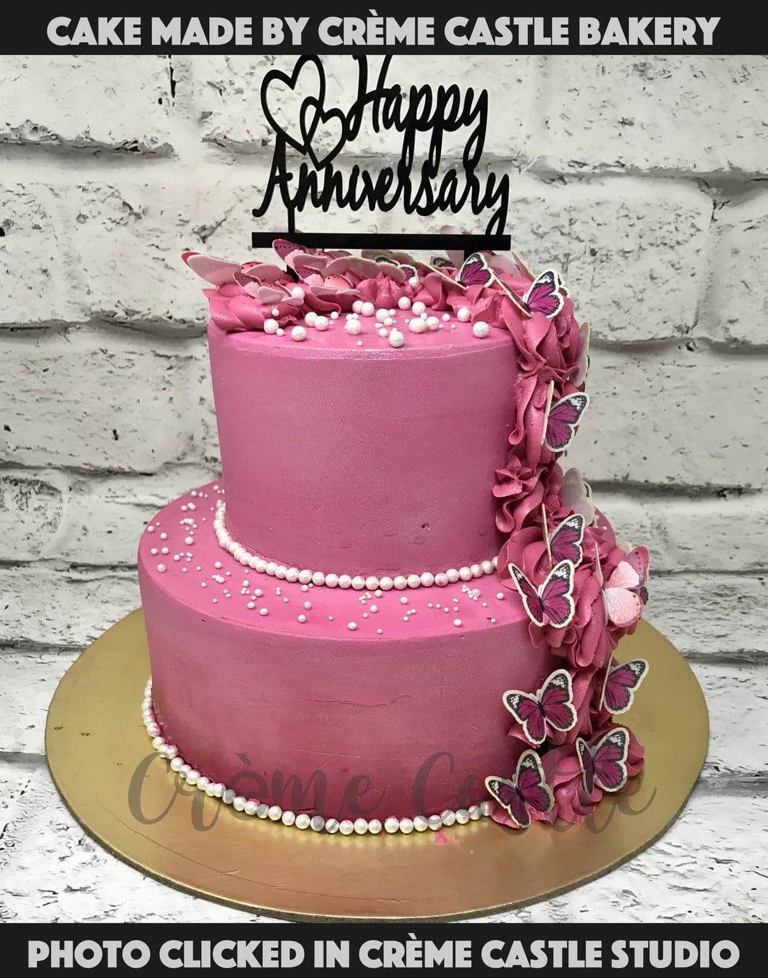 Pink Butterfly Paradise Cake - Creme Castle