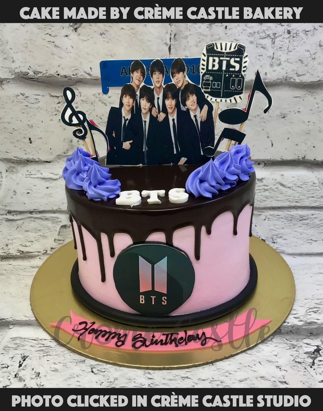 ChefnHouse - Cake for a BTS fan.. worked with logos since the birthday  girl.wouldnt cut the cake if it had the pics of the band folks ... This cake  made her day