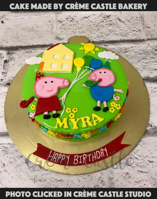 Peppa with Balloons Cake - Creme Castle