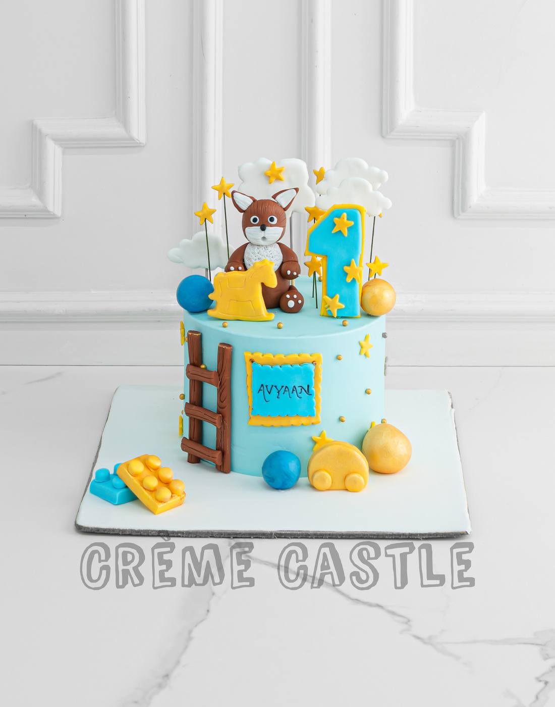 Teddy and ladder Cake - Creme Castle