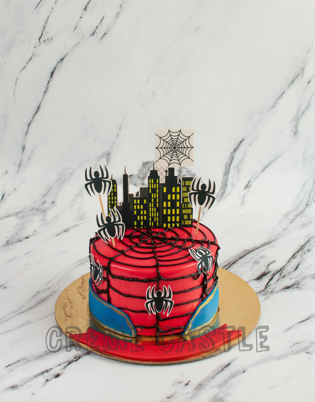 Spiderman Theme Cake in Red by Creme Castle