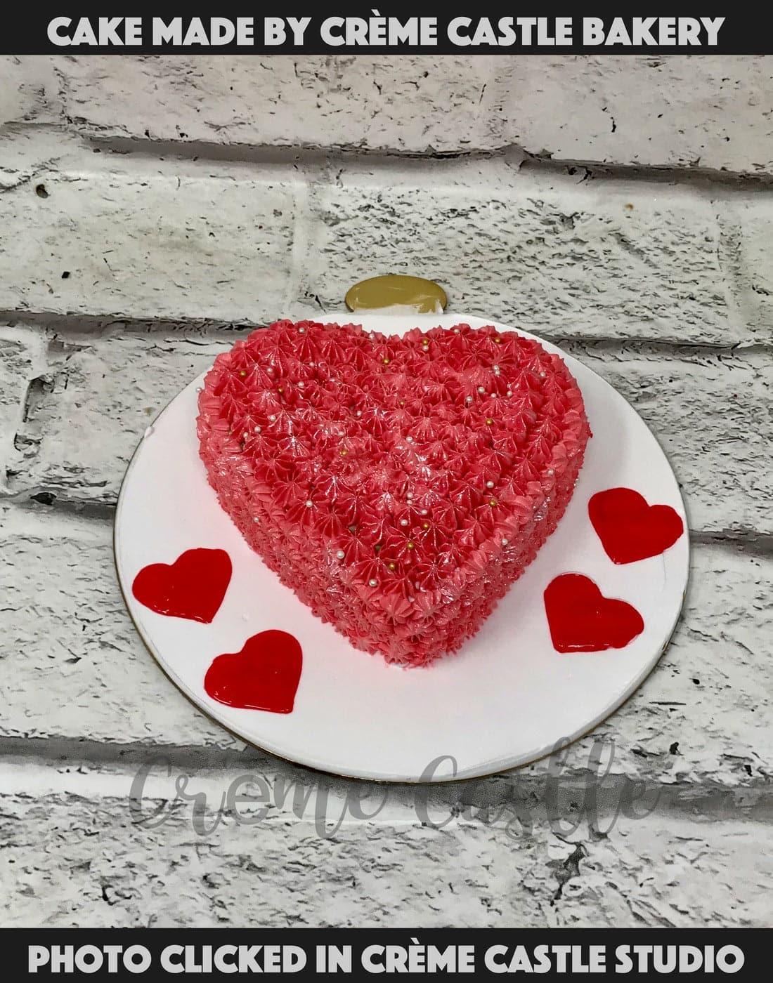 Red Floral Heart Cake - Creme Castle
