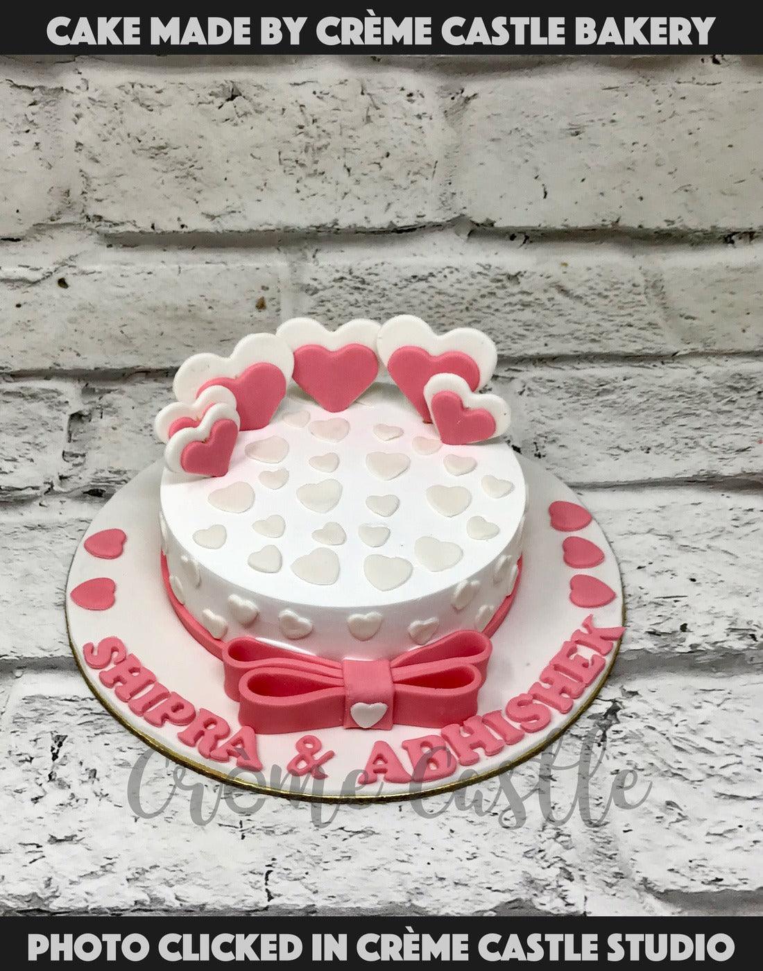 Pink Hearts on White Cake - Creme Castle