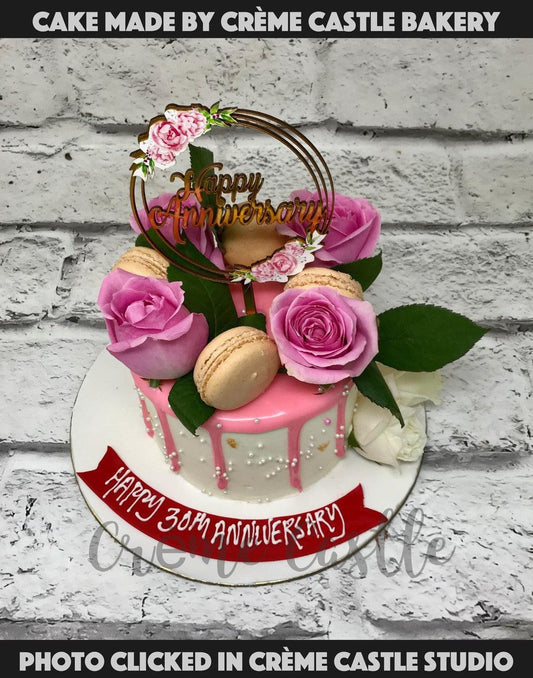 Roses and Macaron Cake - Creme Castle