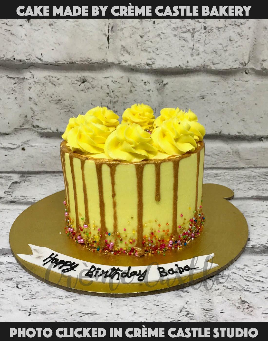 Yellow Glittery Cake - Creme Castle