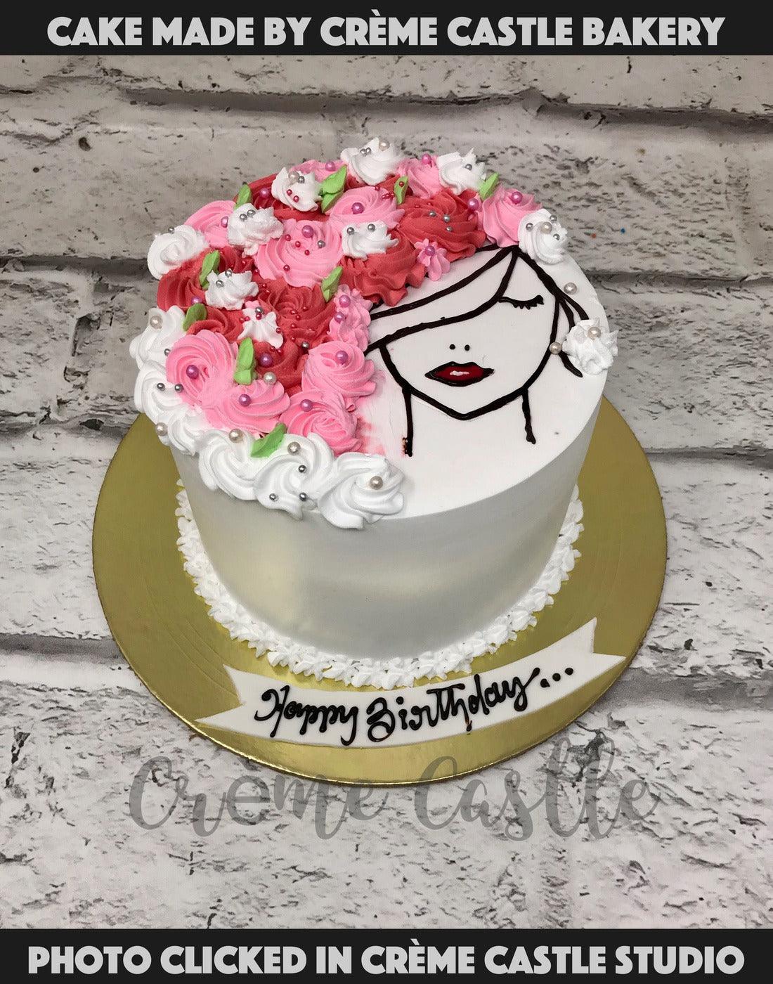 Pink and White Floral Face Cake - Creme Castle
