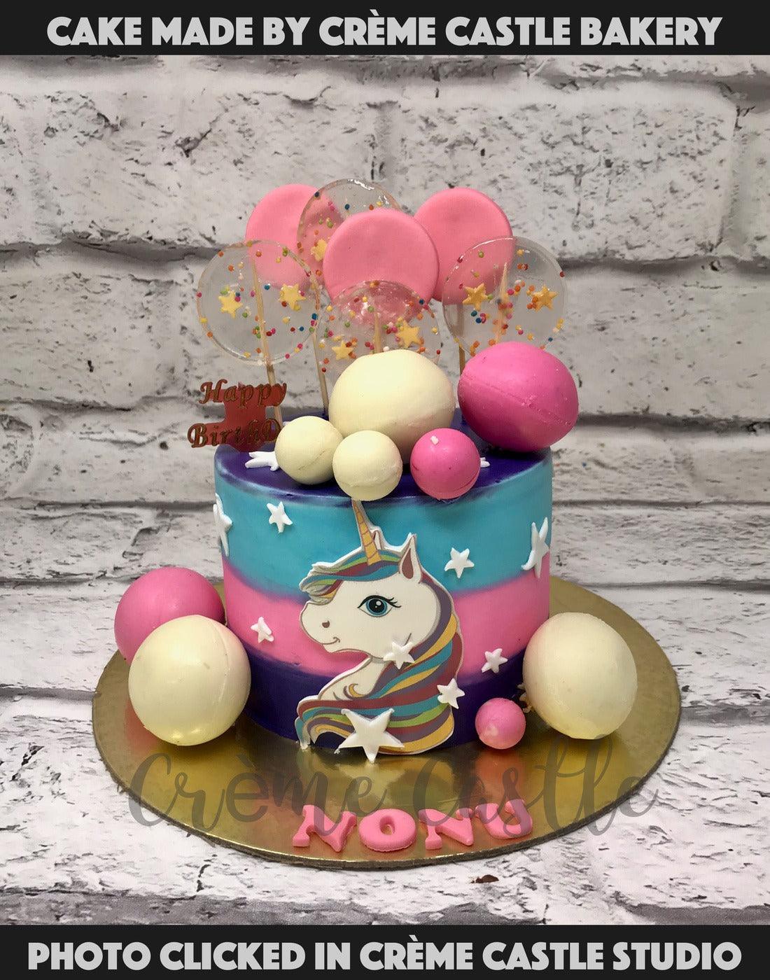 Blue Pink Unicorn Cake - Creme Castle