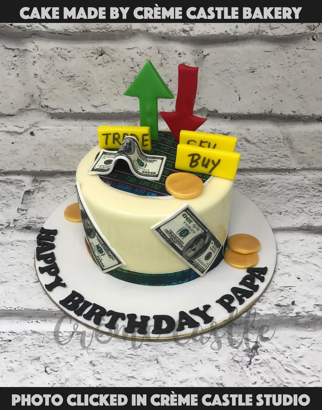Stock Market Theme Cake with Money by Creme Castle