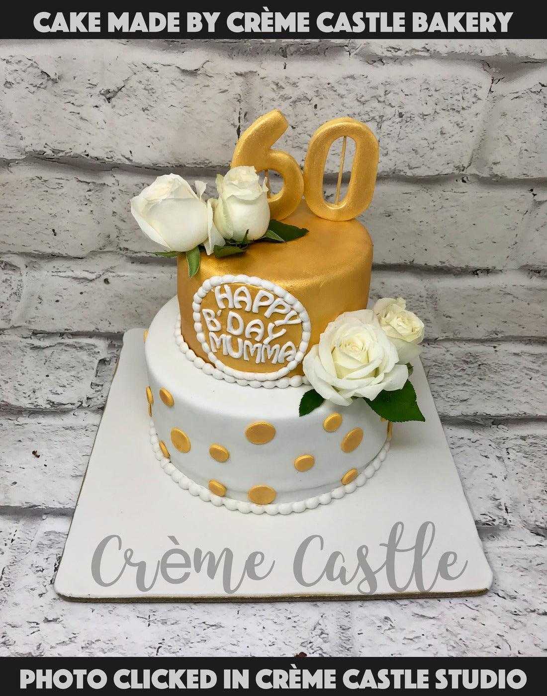 White and Gold Cake - Creme Castle