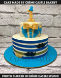 Blue Stripes and Bowtie Cake