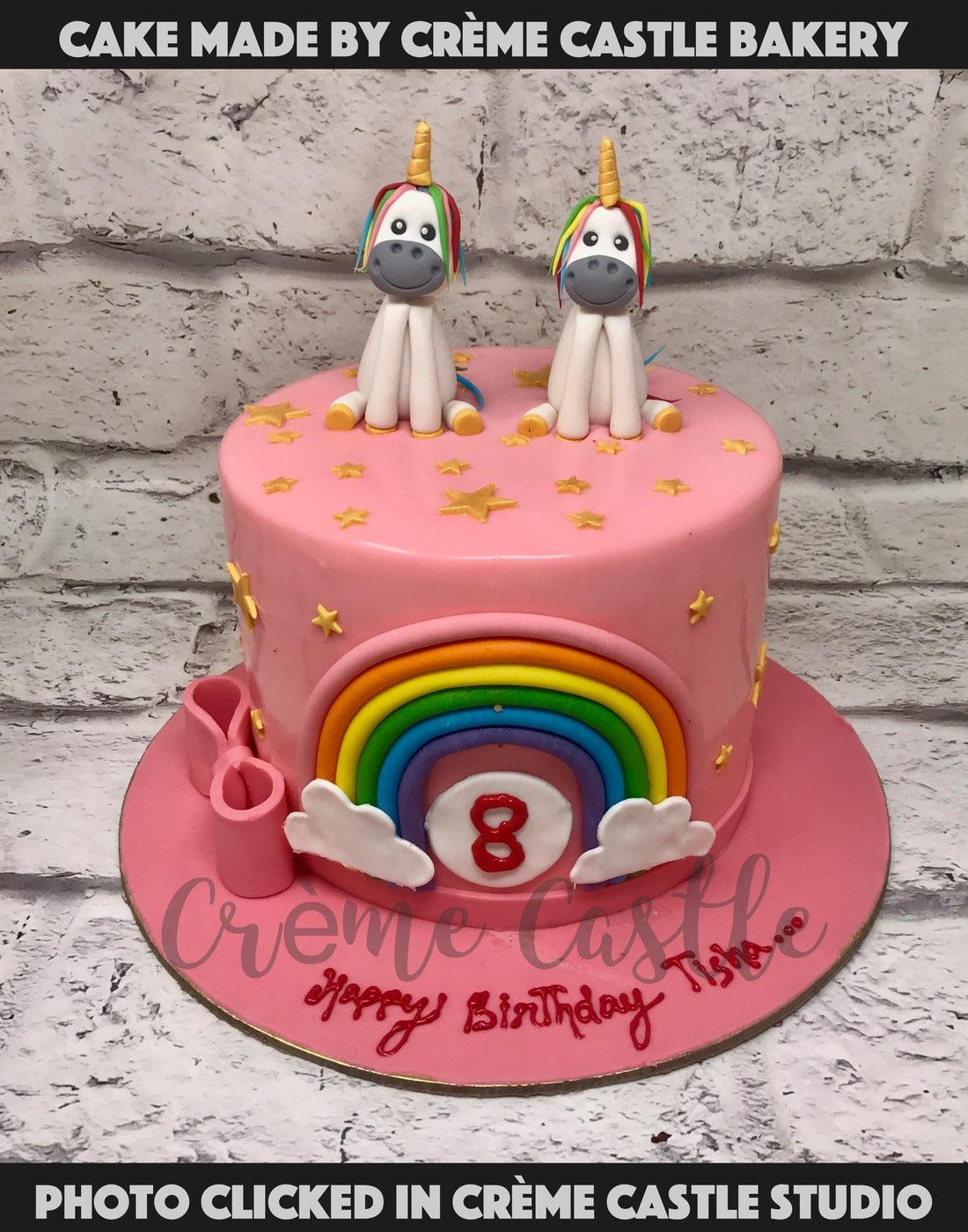 Rainbow and Unicorn Pink Cake - Creme Castle