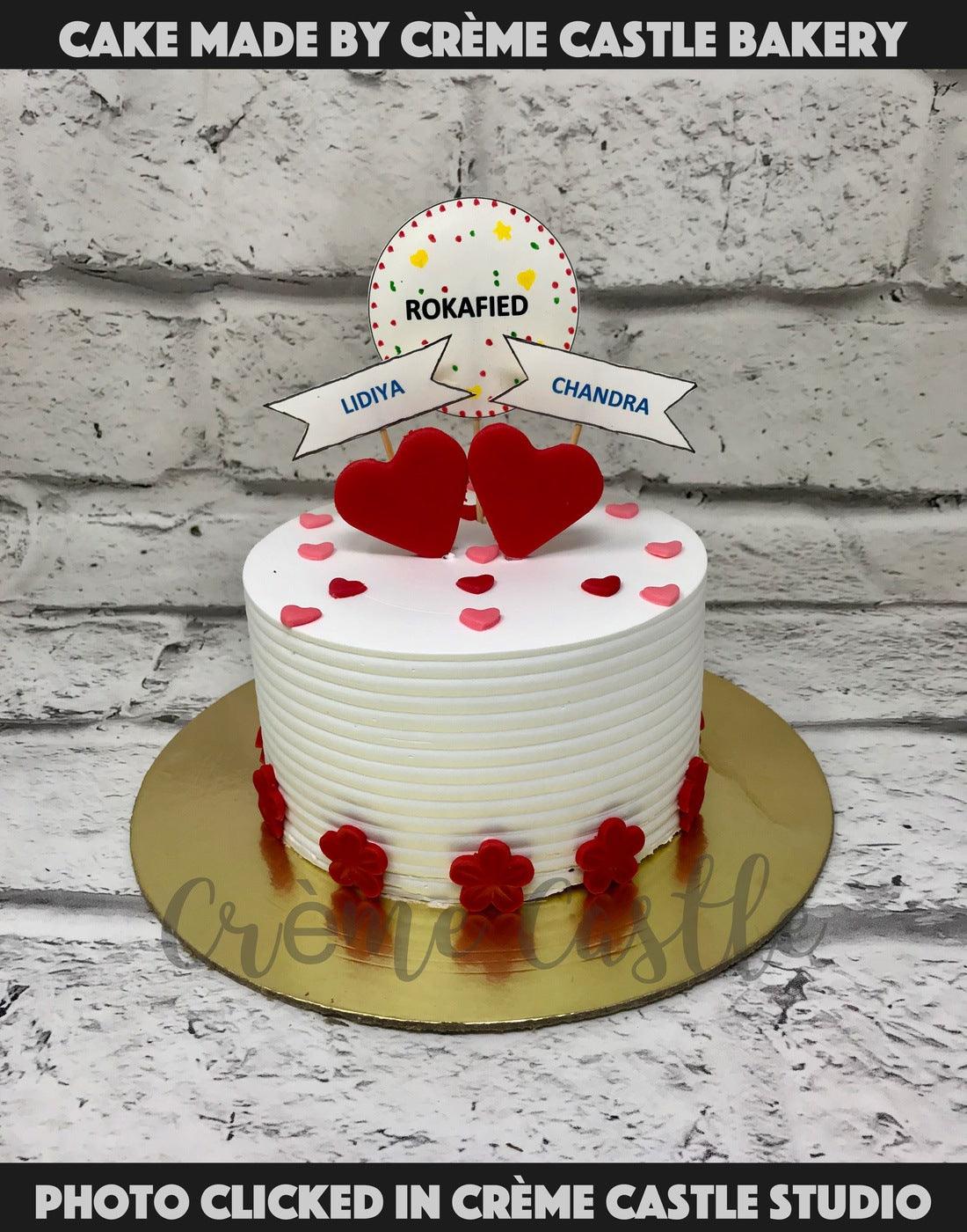 Red Hearts on White Cake - Creme Castle