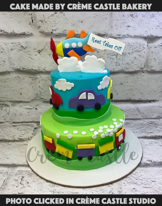 Car ride double tier Cake - Creme Castle