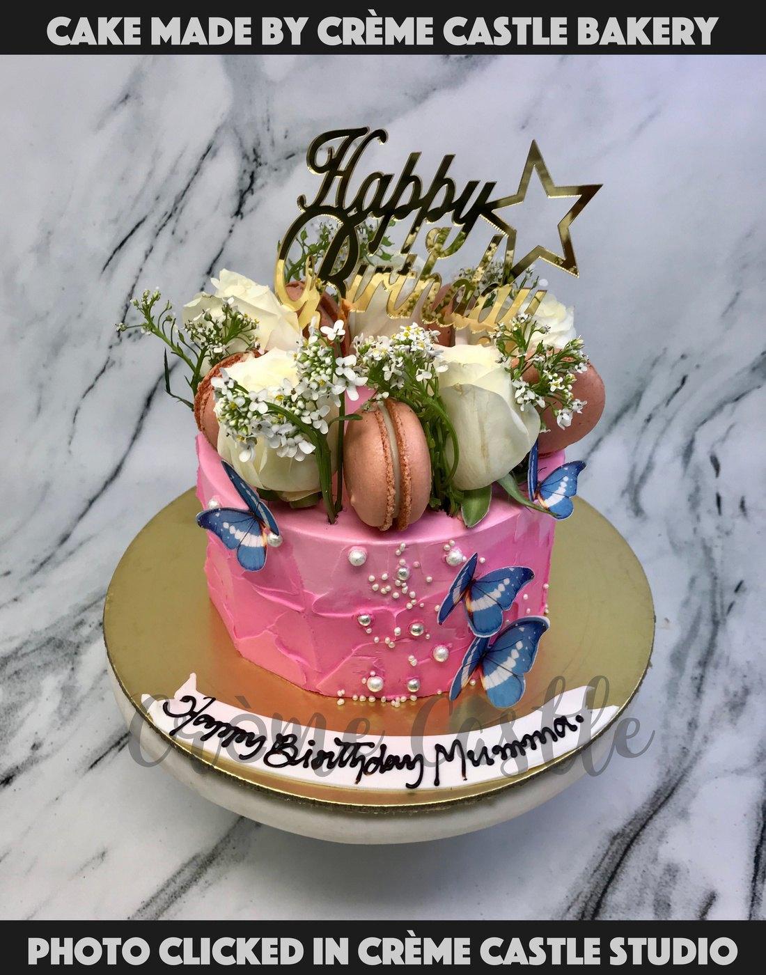 Butterflies and Macarons Cake - Creme Castle