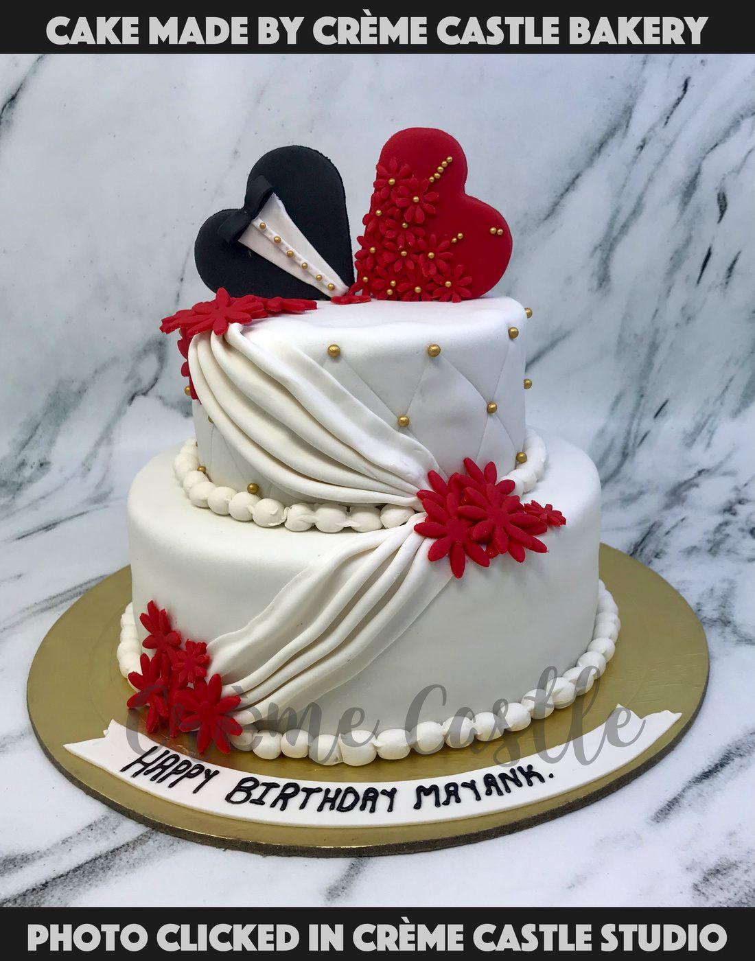 Red and Black Hearts Cake - Creme Castle