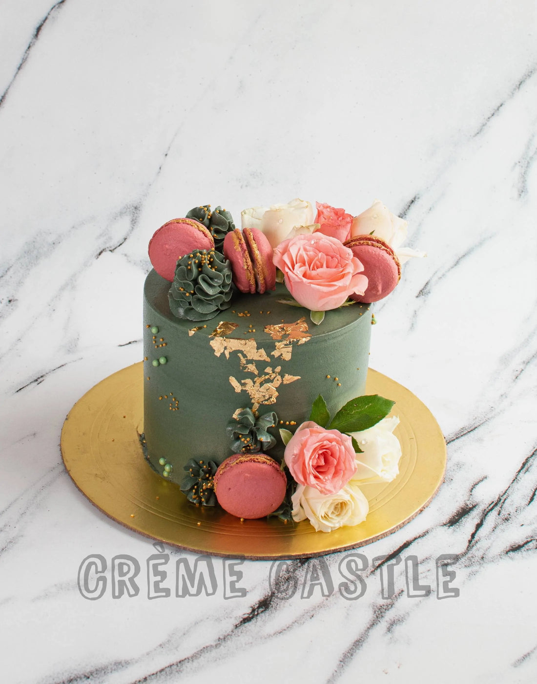 Macaron Cake in Bottle Green by Creme Castle