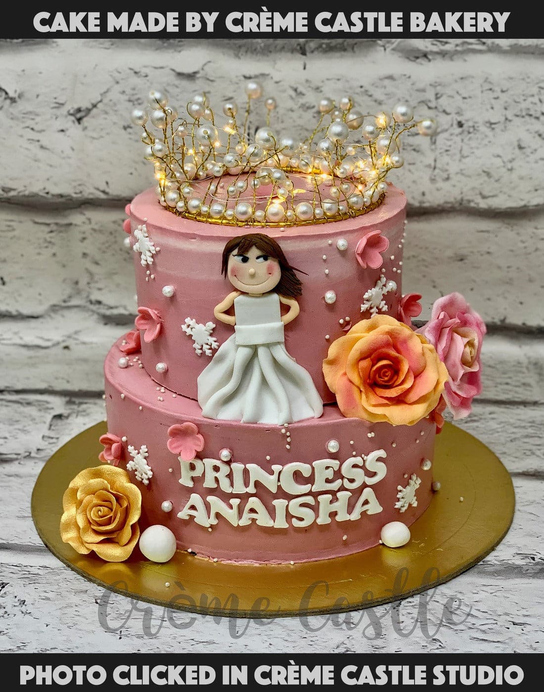 Princess Floral Girl Cake Creme Castle