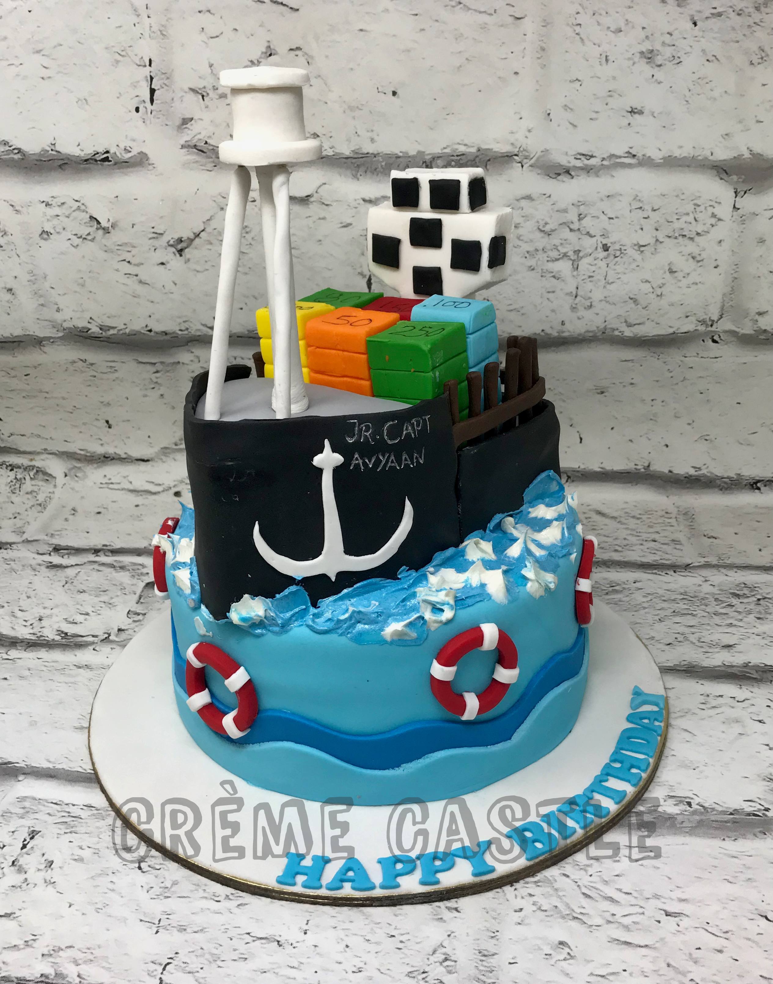 Two Tier Navy Nautical Cake