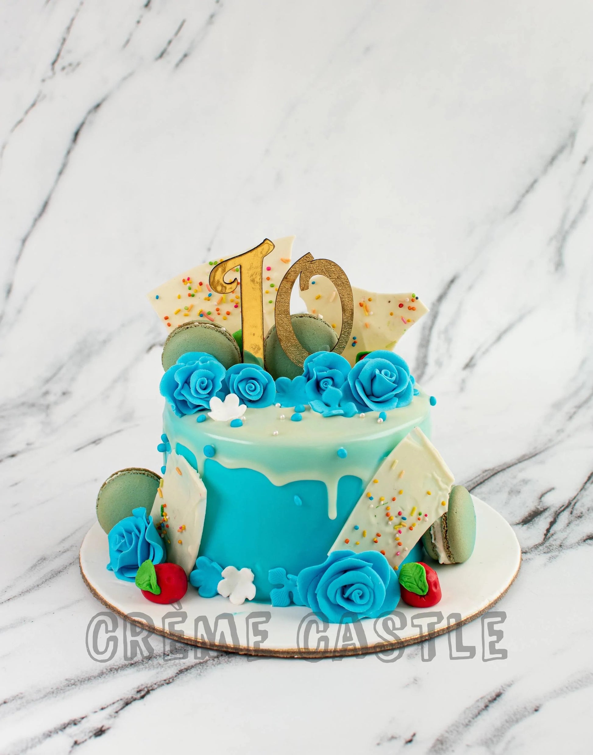 Blue White Drip Cake