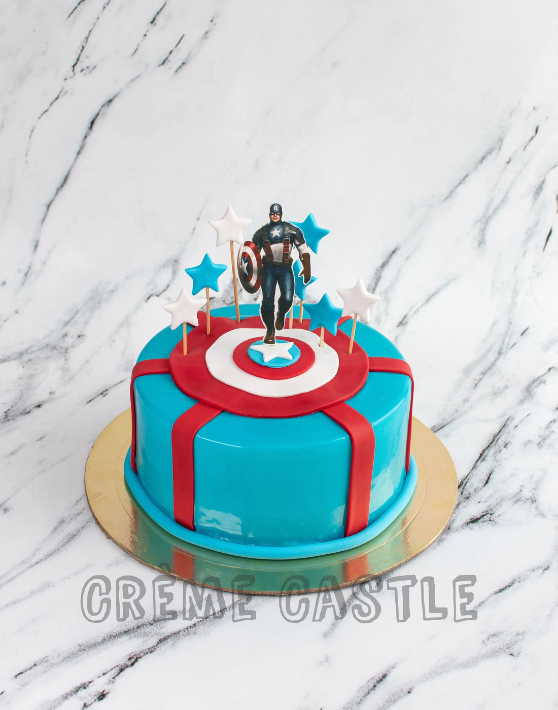 Captain America Cake in Blue by Creme Castle