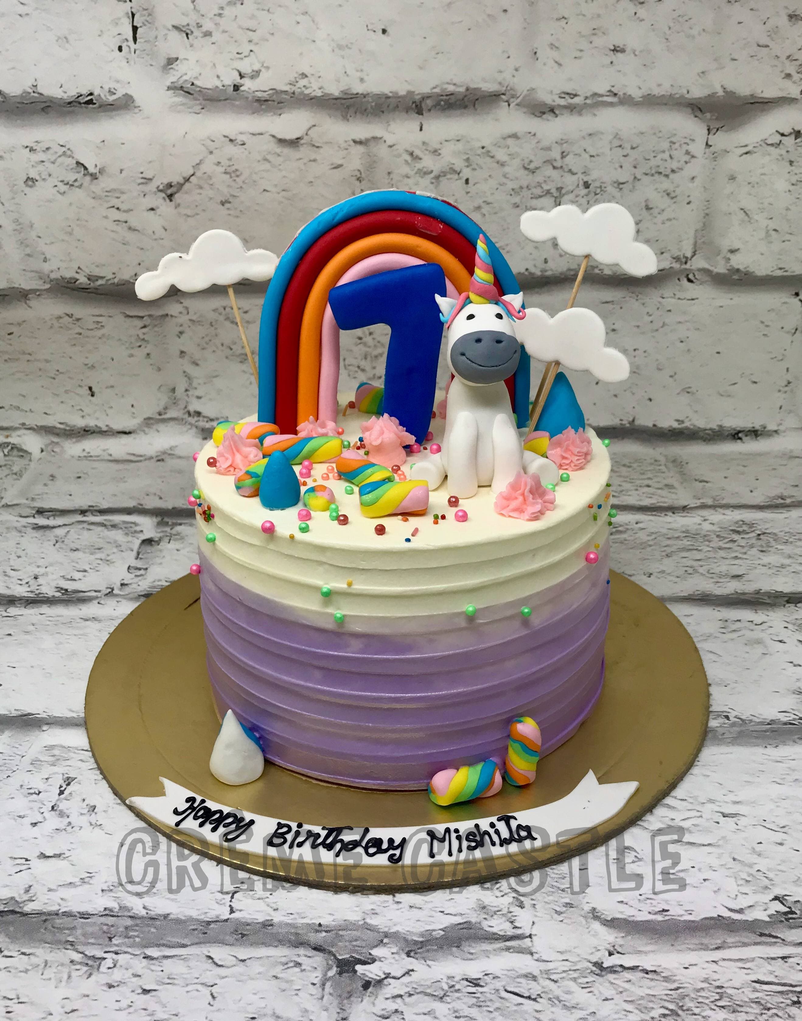 Unicorn Cake. I can't tell if this is a monstrosity or cute. It has 4  layers and Swiss meringue buttercream. Any tips to improve? How do I combat  the cake lean? It