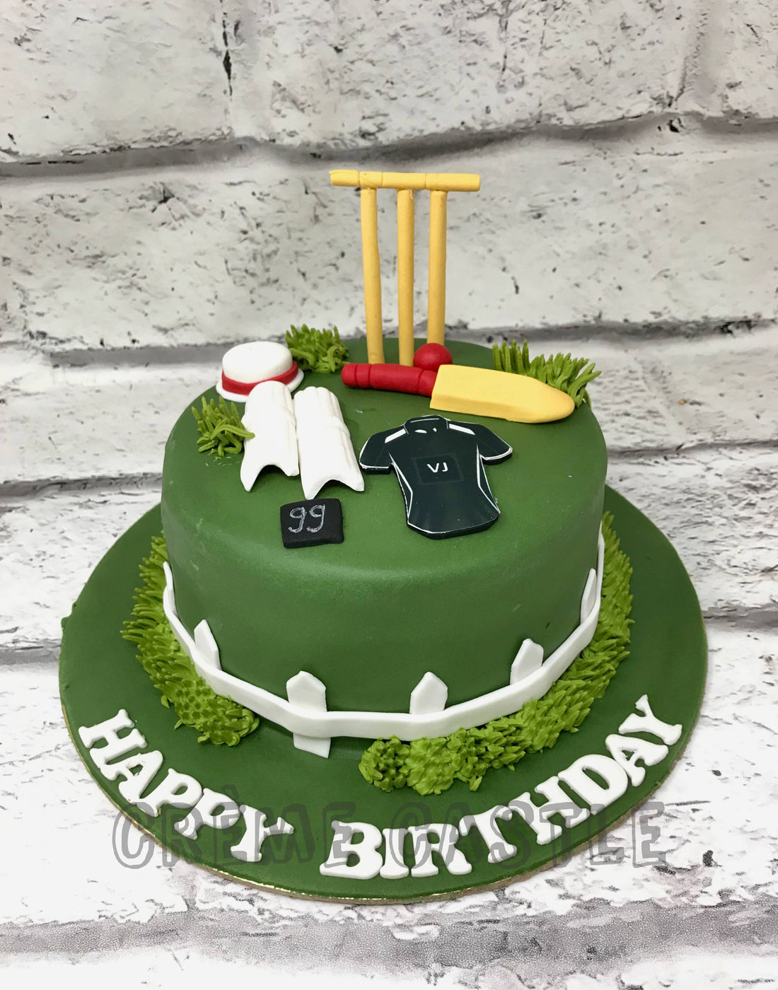 Cricket Theme Cake in Green by Creme Castle